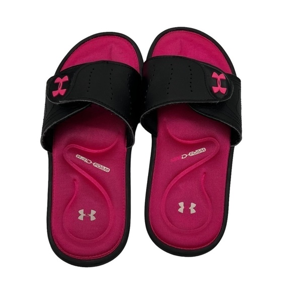 Under Armour Black Pink Surge Ignite IX Memory Foam Slides Size 3 Y Girl's - Picture 4 of 8